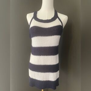 Cable & Gauge Women’s Small Navy & White Striped Open Knit Sleeveless Sweater